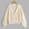imageSweatyRocks Girls Long Sleeve Drop Shoulder V Neck Button Front Ribbed Knit Cardigan SweatersBeige