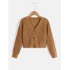 imageSweatyRocks Girls Long Sleeve Drop Shoulder V Neck Button Front Ribbed Knit Cardigan SweatersBrown