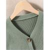 imageSweatyRocks Girls Long Sleeve Drop Shoulder V Neck Button Front Ribbed Knit Cardigan SweatersDeep Green
