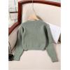 imageSweatyRocks Girls Long Sleeve Drop Shoulder V Neck Button Front Ribbed Knit Cardigan SweatersDeep Green