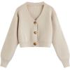 imageSweatyRocks Girls Long Sleeve Drop Shoulder V Neck Button Front Ribbed Knit Cardigan SweatersLight Khaki