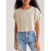 imageSweatyRocks Girls Waffle Knit T Shirts Short Sleeve Crew Neck Loose Fit Solid Casual Crop TopsBeige