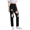 imageSweatyRocks Teen Girls High Waisted Straight Leg Ripped Jeans Washed Denim Pants with PocketsBlack