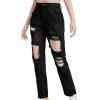 imageSweatyRocks Teen Girls High Waisted Straight Leg Ripped Jeans Washed Denim Pants with PocketsBlack