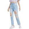 imageSweatyRocks Teen Girls High Waisted Straight Leg Ripped Jeans Washed Denim Pants with PocketsLight Wash