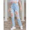 imageSweatyRocks Teen Girls High Waisted Straight Leg Ripped Jeans Washed Denim Pants with PocketsLight Wash
