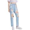 imageSweatyRocks Teen Girls High Waisted Straight Leg Ripped Jeans Washed Denim Pants with PocketsLight Wash
