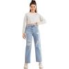 imageSweatyRocks Teen Girls High Waisted Straight Leg Ripped Jeans Washed Denim Pants with PocketsLight Wash Blue