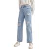 imageSweatyRocks Teen Girls High Waisted Straight Leg Ripped Jeans Washed Denim Pants with PocketsLight Wash Blue