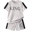 imageSweatyRocks Boys Summer Outfits Letter Print Short Sleeve Graphic Tees and Shorts 2 Piece SetMulticolor