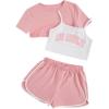 imageSweatyRocks Girls 3 Pieces Summer Outfits Letter Print Camisole and Short Sleeve Crop Tops with Shorts SetPink