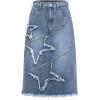 imageSweatyRocks Girls High Waist Y2K Punk Distressed Raw Trim Midi Denim SkirtsMedium Wash
