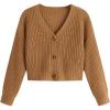 imageSweatyRocks Girls Long Sleeve Drop Shoulder V Neck Button Front Ribbed Knit Cardigan SweatersBrown