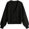 imageSweatyRocks Girls Long Sleeve Drop Shoulder V Neck Button Front Ribbed Knit Cardigan SweatersSolid Black
