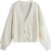 imageSweatyRocks Girls Long Sleeve Drop Shoulder V Neck Button Front Ribbed Knit Cardigan SweatersSolid White