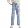 imageSweatyRocks Teen Girls High Waisted Straight Leg Ripped Jeans Washed Denim Pants with PocketsLight Wash Blue