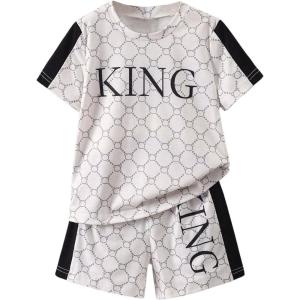 imageSweatyRocks Boys Summer Outfits Letter Print Short Sleeve Graphic Tees and Shorts 2 Piece SetMulticolor