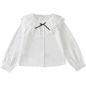 imageSweatyRocks Girls Button Down Lace Blouse Ruffle Collar Long Sleeve Shirts TopsWhite