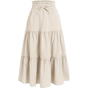 imageSweatyRocks Girls Casual Solid Drawstring Waist Ruffle Hem Midi Skirt A Line SkirtsBeige