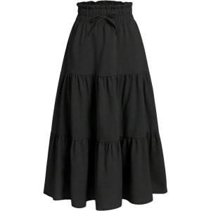 imageSweatyRocks Girls Casual Solid Drawstring Waist Ruffle Hem Midi Skirt A Line SkirtsBlack