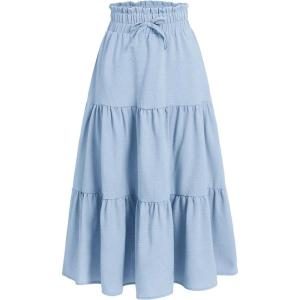 imageSweatyRocks Girls Casual Solid Drawstring Waist Ruffle Hem Midi Skirt A Line SkirtsBlue