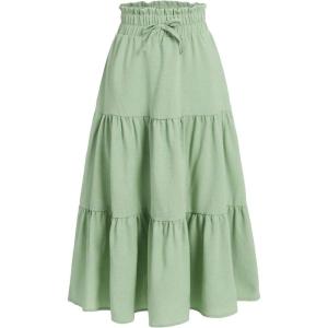 imageSweatyRocks Girls Casual Solid Drawstring Waist Ruffle Hem Midi Skirt A Line SkirtsMint Green