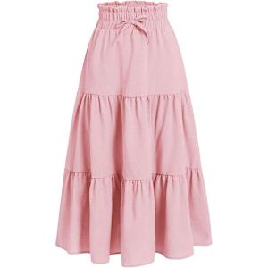 imageSweatyRocks Girls Casual Solid Drawstring Waist Ruffle Hem Midi Skirt A Line SkirtsPink