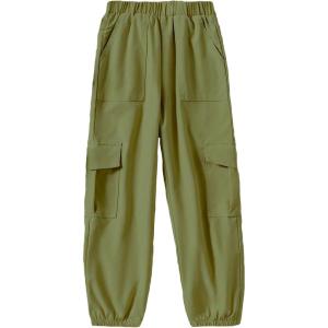 imageSweatyRocks Girls Elastic Waist Flap Pocket Cargo Pants Casual Solid Joggers PantsArmy Green
