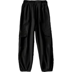 imageSweatyRocks Girls Elastic Waist Flap Pocket Cargo Pants Casual Solid Joggers PantsBlack