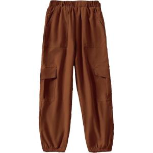 imageSweatyRocks Girls Elastic Waist Flap Pocket Cargo Pants Casual Solid Joggers PantsBrown