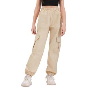 imageSweatyRocks Girls Elastic Waist Flap Pocket Cargo Pants Casual Solid Joggers PantsKhaki