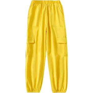 imageSweatyRocks Girls Elastic Waist Flap Pocket Cargo Pants Casual Solid Joggers PantsYellow