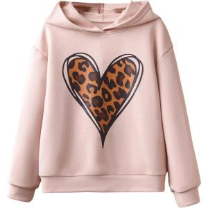 imageSweatyRocks Girls Heart Leopard Print Hoodies Long Sleeve Drop Shoulder SweatshirtPink