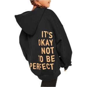 imageSweatyRocks Girls Letter Print Hooded Sweatshirt Long Sleeve Oversized Pullover TopsBlack
