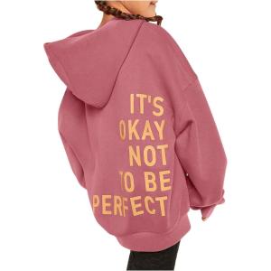 imageSweatyRocks Girls Letter Print Hooded Sweatshirt Long Sleeve Oversized Pullover TopsDusty Pink