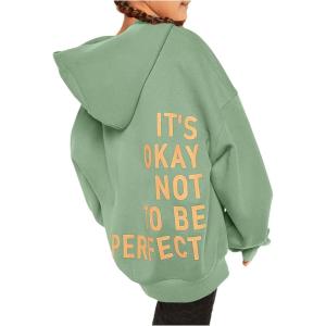 imageSweatyRocks Girls Letter Print Hooded Sweatshirt Long Sleeve Oversized Pullover TopsMint Green