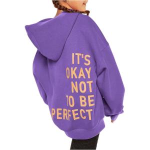 imageSweatyRocks Girls Letter Print Hooded Sweatshirt Long Sleeve Oversized Pullover TopsViolet Purple