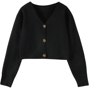 imageSweatyRocks Girls Long Sleeve Drop Shoulder V Neck Button Front Ribbed Knit Cardigan SweatersPure Black