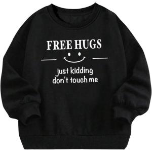 imageSweatyRocks Girls Sweatshirt Letter Graphic Round Neck Long Sleeve Drop Shoulder Pullover ShirtsBlack