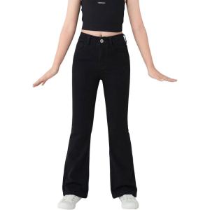 imageSweatyRocks Teen Girls High Waisted Straight Leg Ripped Jeans Washed Denim Pants with PocketsFlare Leg Black