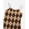imageSweatyRocks Girls 2 Piece Outfits Argyle Print Cami Mini Dress with Short Sleeve Crop TeeBrown