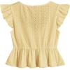 imageSweatyRocks Womens Ruffle Hem Cap Sleeve Shirts Sweetheart Neck Peplum Blouse TopYellow