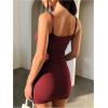 imageSweatyRocks Womens Spaghetti Strap Ruched Cami Mini Dress Sleeveless Slim Fitted Bodycon Short DressesBurgundy