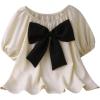 imageSweatyRocks Girls Short Sleeve Shirts Summer Crewneck Tops Casual Cute Bow Puff Sleeve BlousesApricot