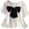 imageSweatyRocks Girls Short Sleeve Shirts Summer Crewneck Tops Casual Cute Bow Puff Sleeve BlousesBlack and White