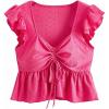 imageSweatyRocks Womens Ruffle Hem Cap Sleeve Shirts Sweetheart Neck Peplum Blouse TopHot Pink