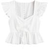 imageSweatyRocks Womens Ruffle Hem Cap Sleeve Shirts Sweetheart Neck Peplum Blouse TopSolid White