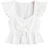 imageSweatyRocks Womens Ruffle Hem Cap Sleeve Shirts Sweetheart Neck Peplum Blouse TopWhite
