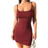 imageSweatyRocks Womens Spaghetti Strap Ruched Cami Mini Dress Sleeveless Slim Fitted Bodycon Short DressesBurgundy