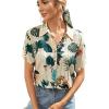 imageSweatyRocks Womens Short Sleeve Cute Print Button Down Shirt TopsBeige Leaf